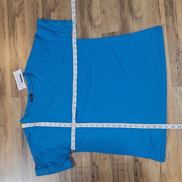 MIHOLL. Turquoise Blue V-Neck Cuffed Short Sleeve Tee Shirt - L - Picture 8 of 8